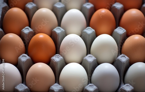 Colorful chicken eggs in tray