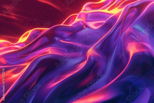3D rendered abstract neon ribbon waves with dynamic motion and energy