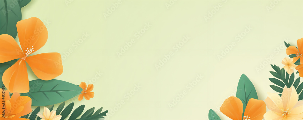 a green and orange background with flowers and leaves on it, with a place for a text or a picture, generative ai a green and orange background with flowers and leaves on it, with a place for a text or a picture, generative ai