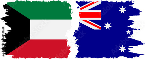 Australia and Kuwait grunge flags connection vector
