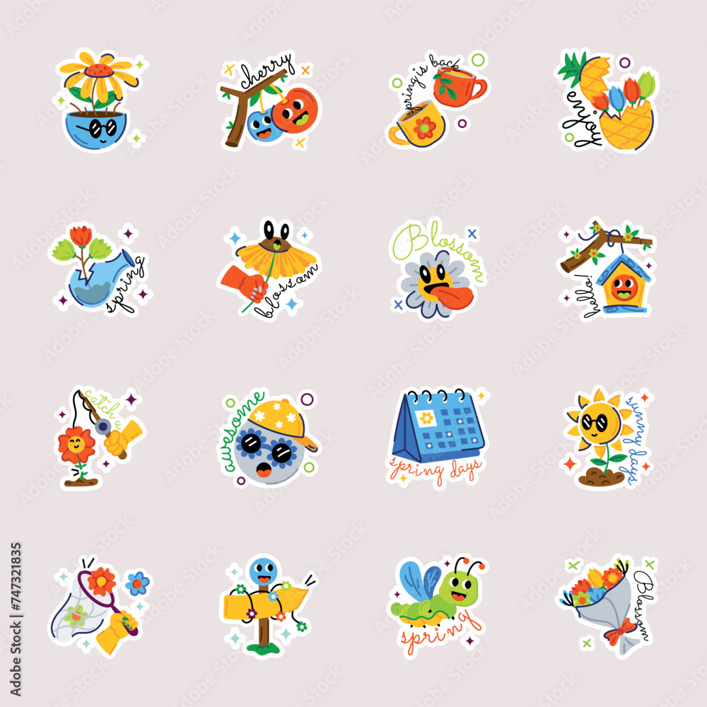 Fototapeta premium Handy Set of Springtime Flat Stickers