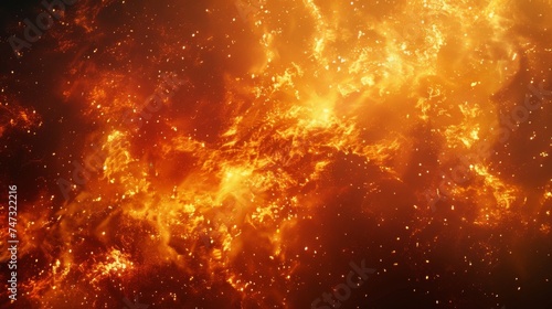 A fiery abstract fractal inferno with blazing glowing particles, depicting the intense heat and energy of fire in an abstract space.