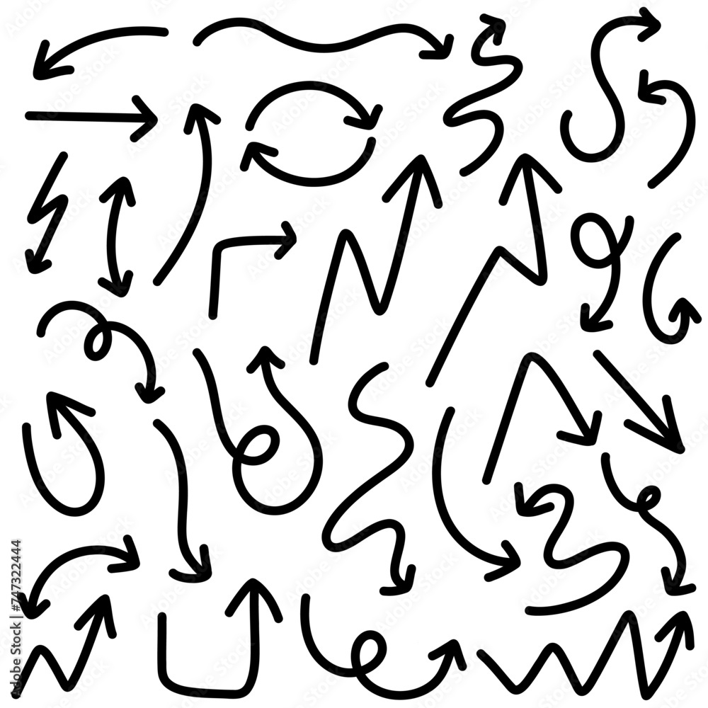 Set with hand drawn line arrows Set with hand drawn line arrows