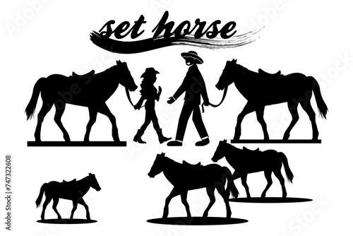 vector horse with people set