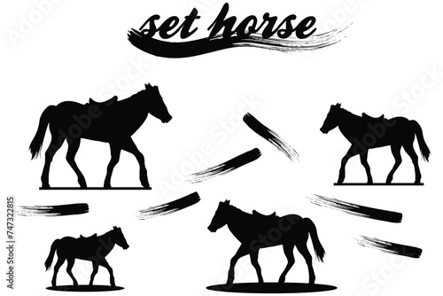 set horse vector hand draw equine suitable for a horse farm logo