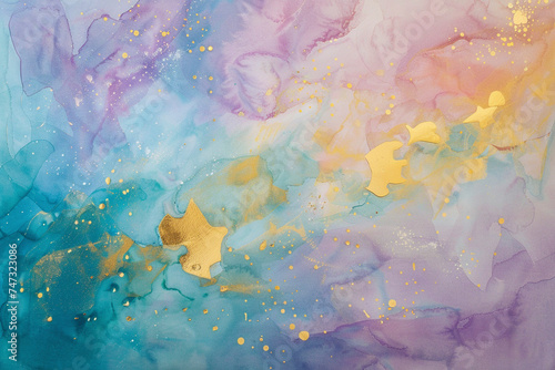 Watercolor Texture with Golden Splashes
