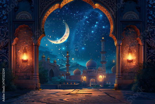 Ramadan View of 3d islamic lantern. Generative AI photo