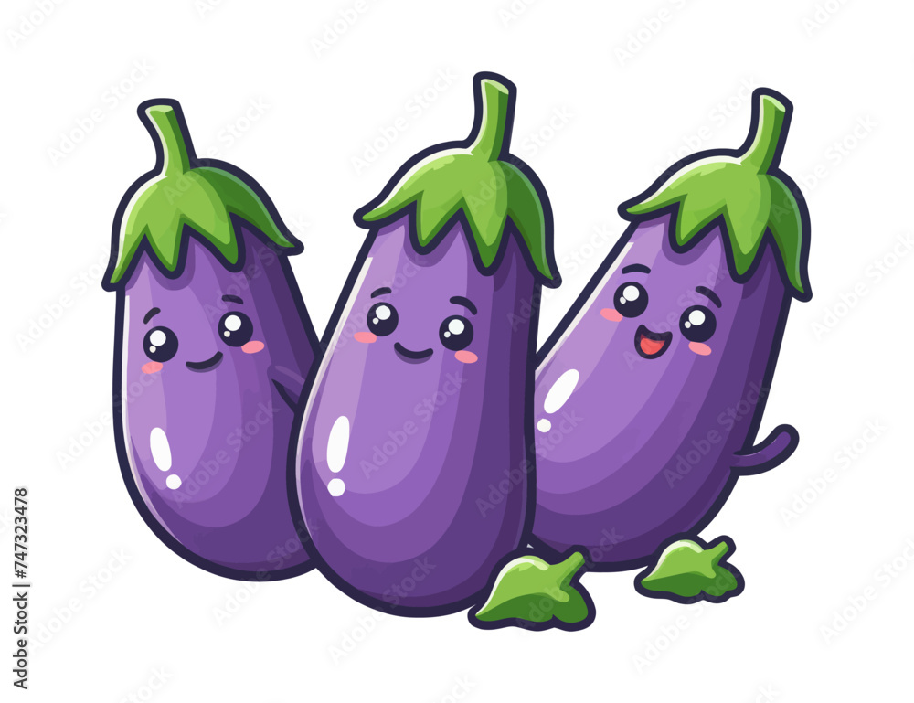 Cute Cartoon Eggplant. Vector Illustration Cute Cartoon Eggplant. Vector Illustration