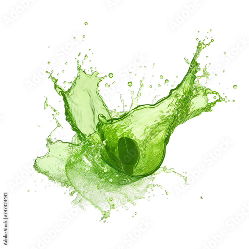 Energizing green juice splash isolated on a transparent background, highlighting the healthful blend of spinach, kale, and celery for a wellness boost.