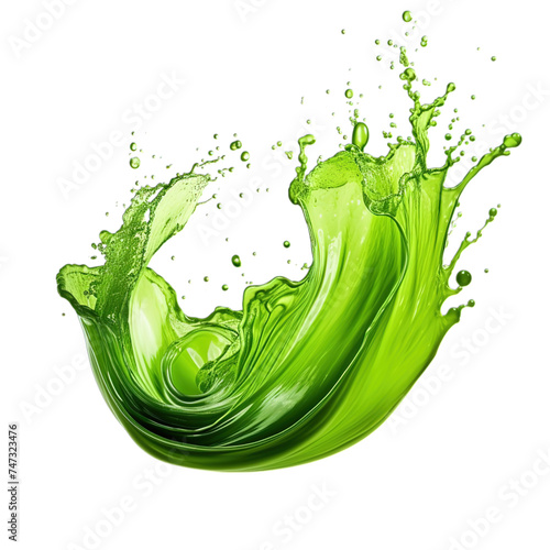 Energizing green juice splash isolated on a transparent background, highlighting the healthful blend of spinach, kale, and celery for a wellness boost.