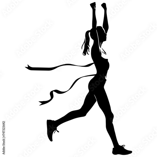Female Athlete Winner Reach Finish.