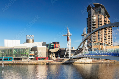 Salford Quays Manchester UK, on a lovely sunny autumn day, with clear blue sky. photo