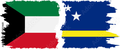 Curacao and Kuwait grunge flags connection vector