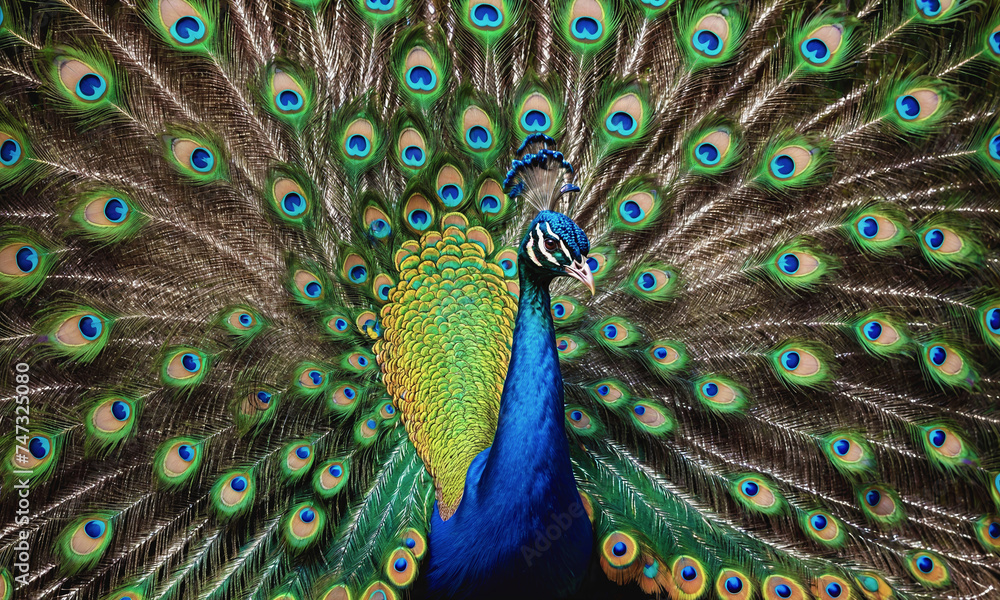 Obraz premium Bright peacock with a loose tail. oil painting