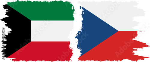 Czech and Kuwait grunge flags connection vector