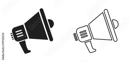 Megaphones icons set. Graphic design of megaphone icons. Set of simple megaphone icons, and megaphone linear icons. Speaker icon. Loudspeaker. Vector illustration