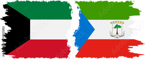 Equatorial Guinea and Kuwait grunge flags connection vector