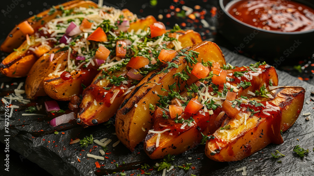 Baked potato wedges with cheese and herb Baked potato wedges with cheese and herb