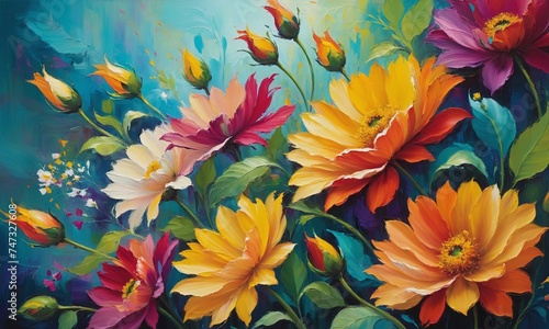 Bright oil painting with exotic flowers © Andrey