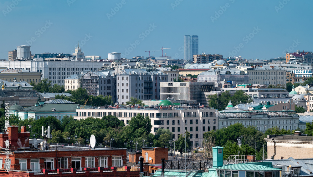 View of residential and office buildings in the center of the Russian capital on a sunny summer day.