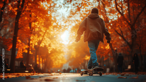  teen on skatingboard outdoors , street photo,ai