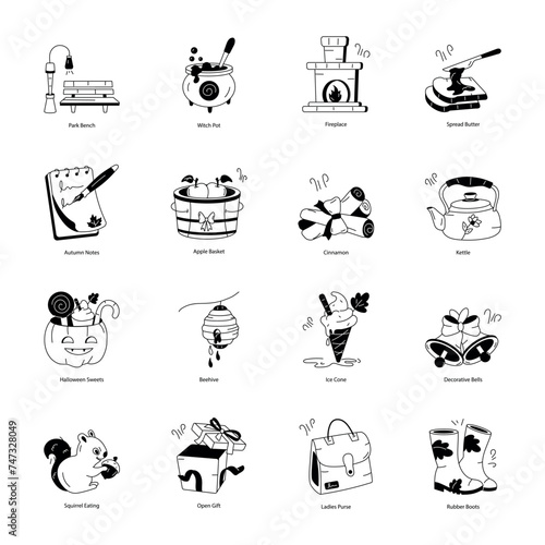 Collection of Autumn Hand Drawn Icons 

