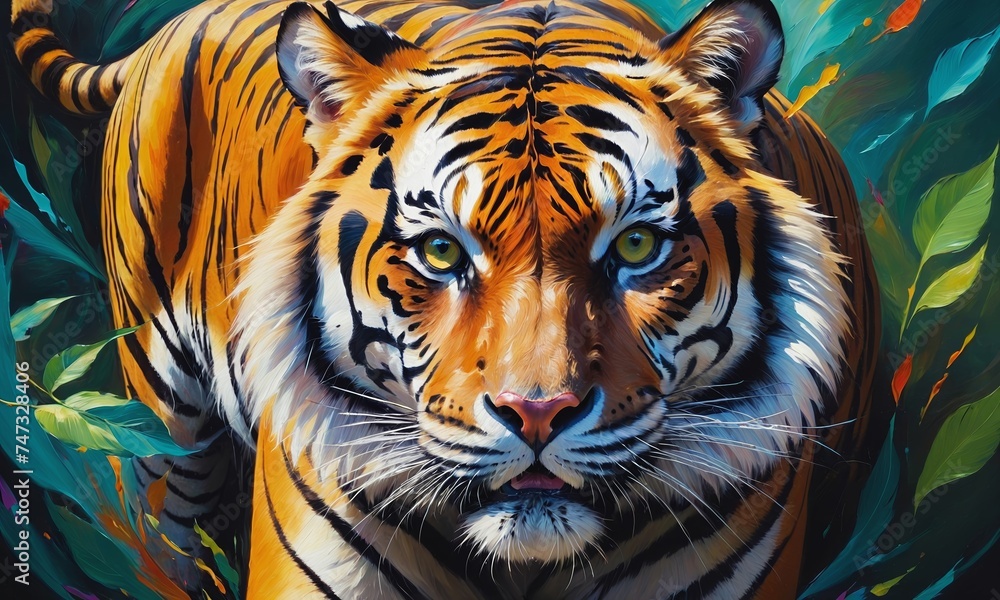 Vibrant Oil Painting of Majestic Tiger