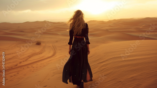 woman in long dress in desert,ai