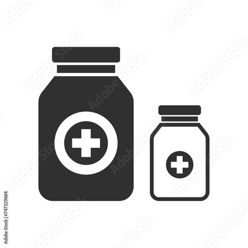 Drugs medicine pills bottle black icon vector illustration