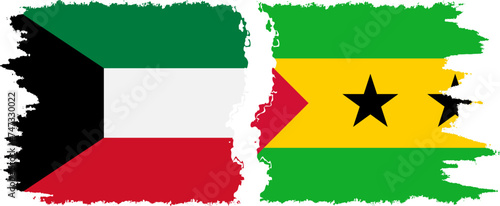 Sao Tome and Principe and Kuwait grunge flags connection vector