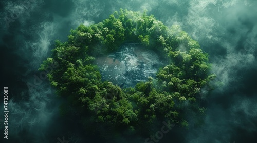 View from above of green forest and earth, Protect the Earth, Texture of forest view from above ecosystem and healthy environment. photo