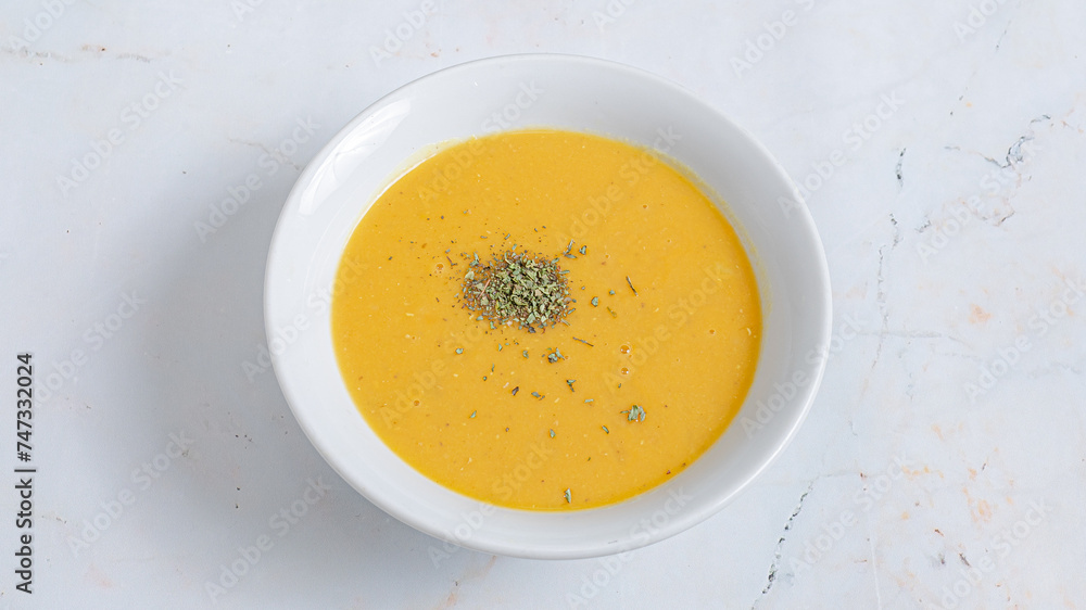 Lentil soup bowl top view isolated Lentil soup bowl top view isolated