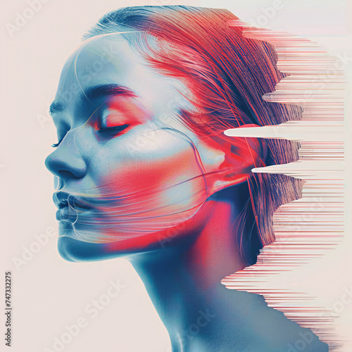 Woman face with closed eyes photo manipulated to add motion blur effect