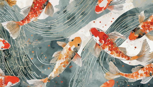 Asian background ,Oriental Japanese style abstract pattern background design with koi fish decorate in water color texture