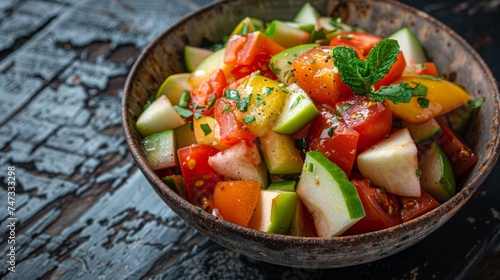 Fresh Tunisian Salad Bowl with Apple, Tomato, and Mint