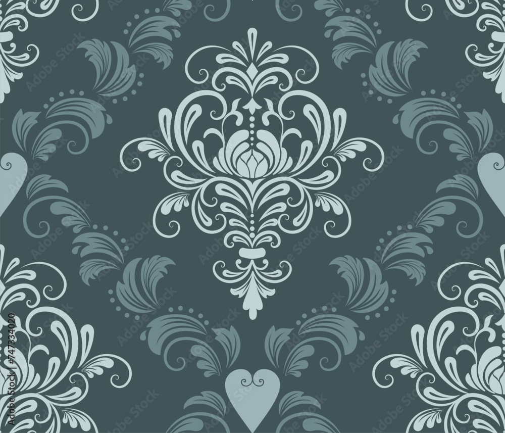 Damask seamless pattern element. Vector classical luxury old fashioned damask ornament, royal victorian seamless texture for wallpapers, textile, wrapping. Vintage exquisite floral baroque template.