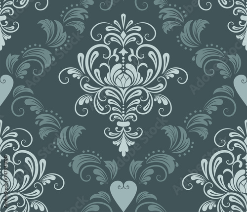 Damask seamless pattern element. Vector classical luxury old fashioned damask ornament  royal victorian seamless texture for wallpapers  textile  wrapping. Vintage exquisite floral baroque template.