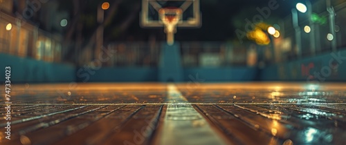 Ball on basketball court with spotlights , Basketball arena © YuDwi Studio