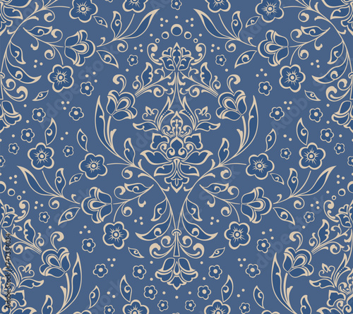 Damask seamless pattern element. Vector classical luxury old fashioned damask ornament, royal victorian seamless texture for wallpapers, textile, wrapping. Vintage exquisite floral baroque template.