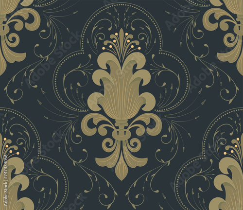 Damask seamless pattern element. Vector classical luxury old fashioned damask ornament, royal victorian seamless texture for wallpapers, textile, wrapping. Vintage exquisite floral baroque template.