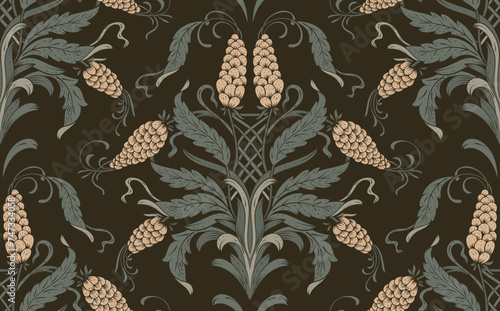 Damask seamless pattern element. Vector classical luxury old fashioned damask ornament, royal victorian seamless texture for wallpapers, textile, wrapping. Vintage exquisite floral baroque template.