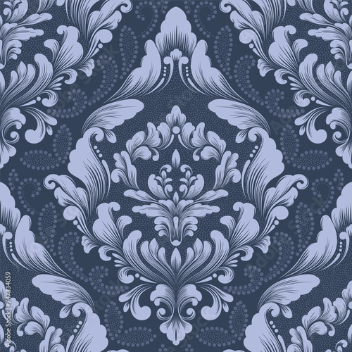 Damask seamless pattern element. Vector classical luxury old fashioned damask ornament, royal victorian seamless texture for wallpapers, textile, wrapping. Vintage exquisite floral baroque template.