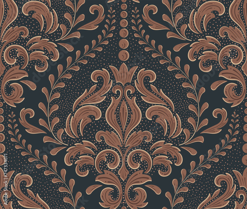 Damask seamless pattern element. Vector classical luxury old fashioned damask ornament, royal victorian seamless texture for wallpapers, textile, wrapping. Vintage exquisite floral baroque template.
