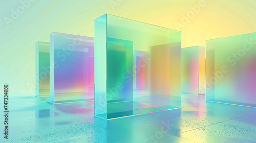 a group of iridescent glass cubes sitting next to each other on a table, abstract background