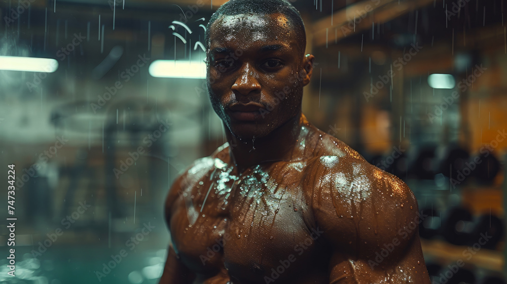 A muscular man working out in a gym. A muscular man working out in a gym.