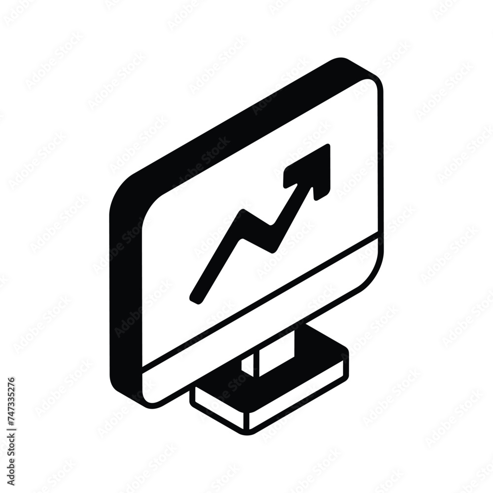 Growth arrow inside monitor showing concept icon of online analysis, online statistics Growth arrow inside monitor showing concept icon of online analysis, online statistics