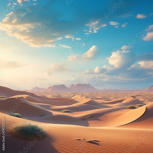 A serene desert landscape with sand dunes.