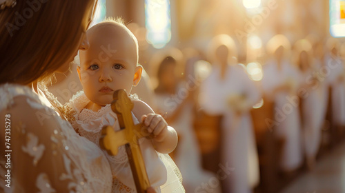 a woman baptizes a baby in the church
