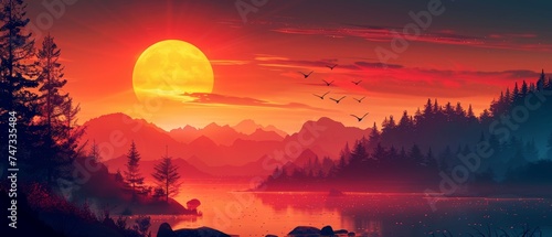 Sunrise, sunset scenes in digital wallpaper with vibrant colors and a modern twist offer a captivating view