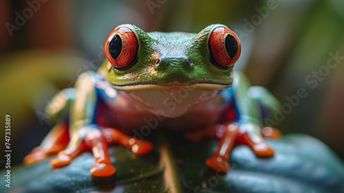 Closeup of a cute green tree frog.